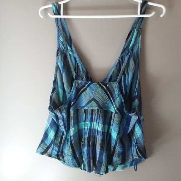 Free People We the Free Blue Plaid Cotton Cami Sleeveless Top Size Small - Picture 9 of 16
